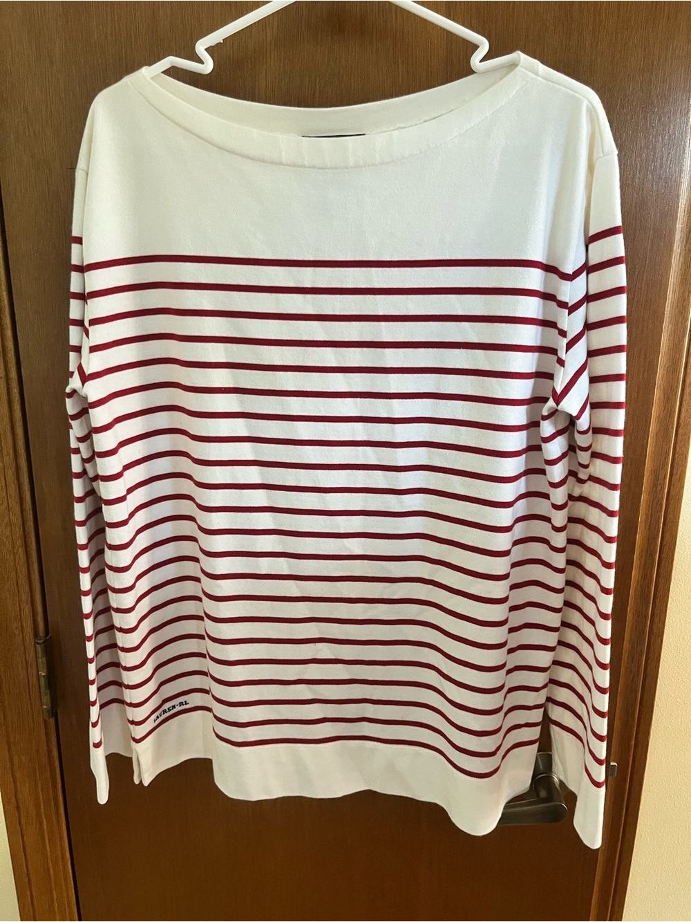 Ralph lauren xl Women's White Long-Sleeve Tee with Red Stripes